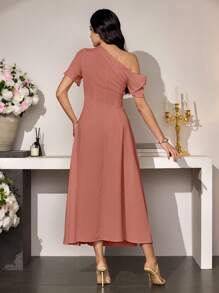 Modelyn فستان نسائي بتصميم غير متماثل عند الخصر, مصمم بساطة للربيع/الصيف