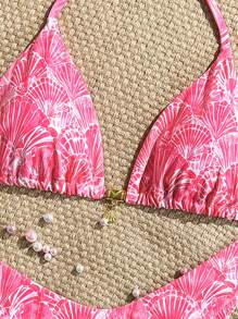 Swim Mod 夏季两件套度假印花细肩带上衣和高腰泳裤泳衣套装 - 彩色 - 查看 3