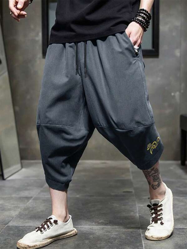 Manfinity Homme Men's National Wind Print Loose Casual Capri Harem Shorts Streetwear Men Pants Mens Baggy Pants Men Street Wear Pants Pants Streetwear Baggy Pants For Men