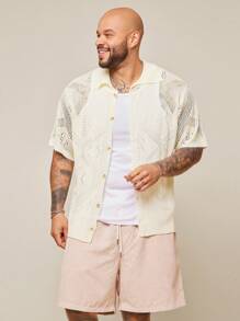 EASEVO Plus Size Men's Casual Half Sleeve Hollow Out Knit Cardigan Fall Sweater, Winter