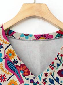 EMERY ROSE Áo thun tay ngắn cổ chữ V họa tiết hoa đơn giản, giản dị, cổ điển, dành cho người ngoại cỡ, mùa hè - Nhiều màu - Xem 4