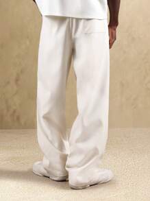 Pantalones rectos de estar en casa con cintura con cordón, ligeros y relajados, para hombre - Beis - Ver 2