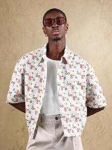 SUMWON Logomania Short Sleeve Button Down Shirt Lightweight Pattern Star Design Casual Festival Streetwear Spring Summer Modern Boxy Fit - Multicolor - View 3