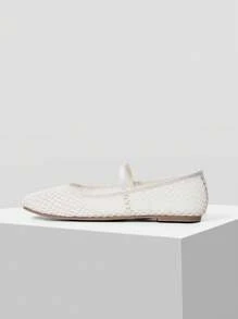 MOTF PREMIUM 编织PU皮革方头平底凉鞋 - 米色 - 查看 2