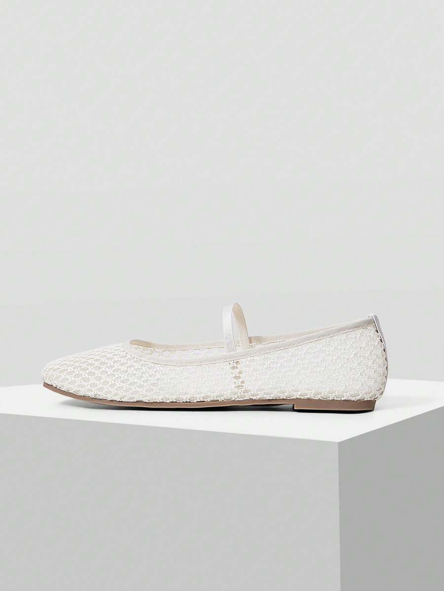 MOTF PREMIUM 编织PU皮革方头平底凉鞋 - 米色 - 查看 2