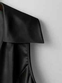 GlowEve CURVE Plus Size Elegant Lapel Sleeveless Button Up Shirt - Black - View 5