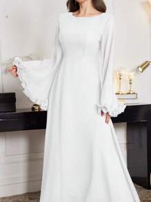 Modelyn Đầm midi tay bồng buộc eo thanh lịch cho nữ - trắng - Xem 3