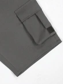 Manfinity Homme Quần short Cargo nhiều túi thường ngày mới dành cho nam, quần short dài đến đầu gối thời trang, sành điệu - Màu xám đen - Xem 6