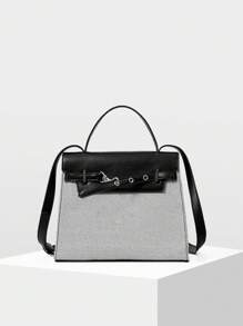 MOTF PREMIUM PU皮革孔眼手提包 - 黑與白 - 查看 1