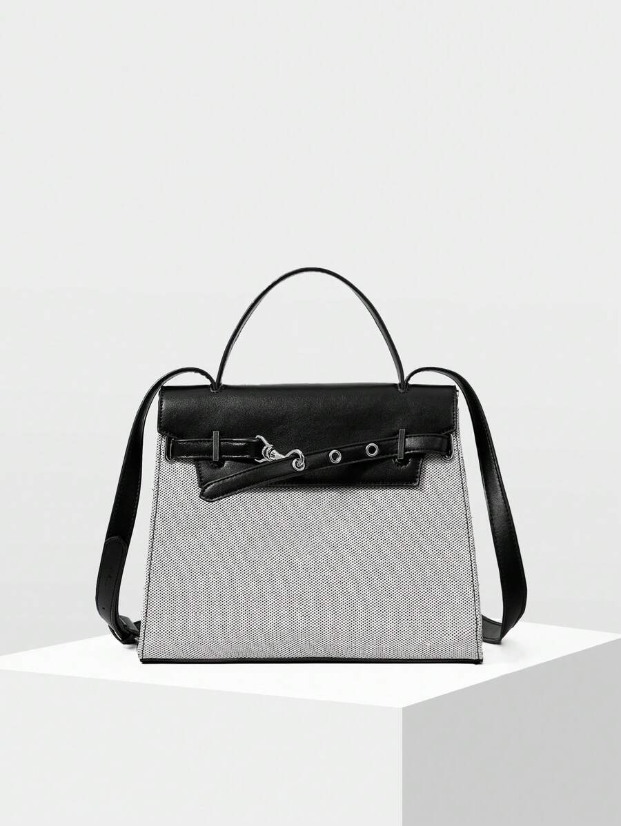 MOTF PREMIUM PU皮革孔眼手提包 - 黑與白 - 查看 1