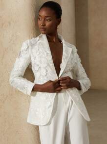 Aveloria Rosie Elegant Romantic Flower Embellished Long Sleeve Button Front Cardigan Jacket With Pockets For Women