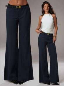 Women Graduation Navy Blue Drop Waist Pants Western Wear Office - Blue - View 1