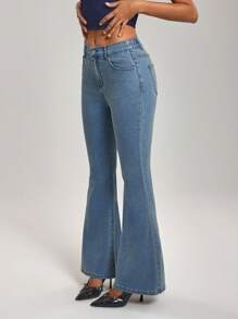 SHEIN Tall 女式宽松休闲百搭喇叭牛仔裤 - 藍色 - 查看 8