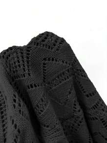 Vionelle 女士加大码单排扣休闲扭纹针织中长款开衫 - 黑色 - 查看 6