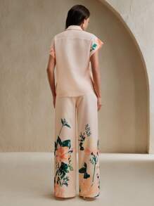 Anewsta Bộ 2 áo sơ mi tay ngắn họa tiết hoa thường ngày cho nữ và quần - Nhiều màu - Xem 3