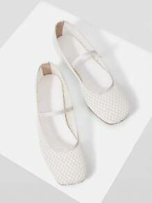 MOTF PREMIUM 编织PU皮革方头平底凉鞋 - 米色 - 查看 9