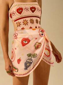 CAJUNI 女士波西米亚豹纹、蛇纹、龟背竹纹、太阳和月亮印花、休闲夏季沙滩游泳裹身裙、乡村音乐会 - 彩色 - 查看 4