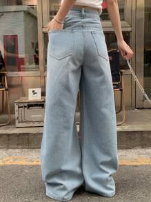 DAZY Quần Jeans Thường Ngày Rộng Rãi Phối Ren Chắp Vá Tie-Dye Cho Nữ, Phong Cách Giải Trí Đường Phố - Rửa nhẹ - Xem 6