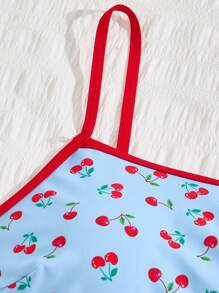 女士新款时尚度假可爱樱桃色拼色蝴蝶结比基尼套装 - 彩色 - 查看 3