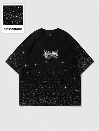 Street Life Ensemble t-shirt à manches courtes et short style gothique pour hommes, style de rue avec graphique anglais et imprimé clouté, noir, rave, Halloween