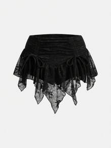 Sweetina 不对称下摆抽绳腰部褶饰蕾丝迷你裙