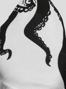 ROMWE MEN Goth Men's Octopus Printed Drawstring Waist Dual Layer Shorts - Multicolor - View 3