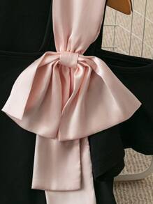 SHEIN PETITE Women Bow Off Shoulder Short Sleeve Casual T-Shirt - Black - View 6