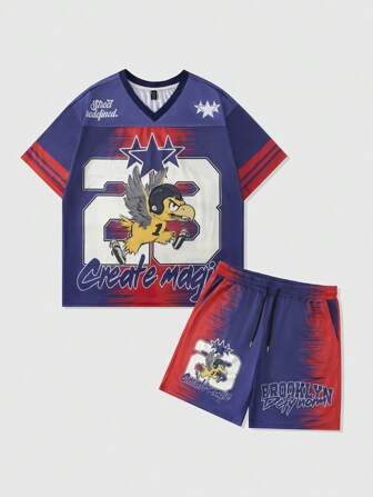 Street Life Ensemble de t-shirt de sport à manches courtes pour hommes avec patchwork en maille, ensemble de jersey de sport