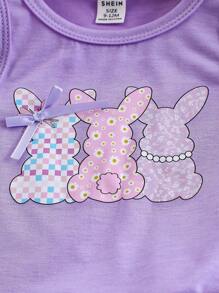 Conjunto de 2 piezas para niña bebé que incluye chaleco con estampado de conejo de cuello redondo y pantalones a juego con bordado de corazón de encaje, en un estilo versátil y casual, a la moda y elegante - Multicolor - Ver 7