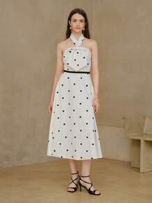 MOTF PREMIUM POLKA DOT PRINT FLARE HEM TWO WAY DRESS - Apricot - View 4