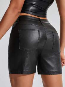 SHEIN Women's Fashionable Double-Breasted Fitted Shorts For Summer - Black - View 2