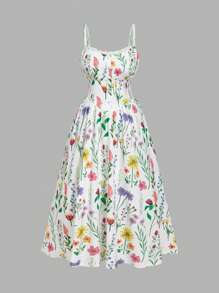 SHEIN MOD Midi-Kleid in Große Größen für Damen mit Blume Muster, Spaghettiträgern, Brustkörben und rückenfreiem Schnitt - Verschiedenfarbig - Übersicht 2