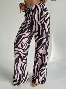 Aloruh 女士斑马印花低腰阔腿裤，沙滩装 - 粉色 - 查看 4