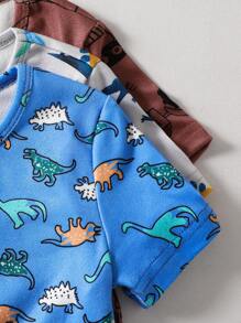 6 Stücke/Set Jungen Schlafanzug: Cartoon Galaxie & Ozean Tier Muster eng anliegendes T-Shirt und Shorts Set, Kleinkind - Verschiedenfarbig - Übersicht 4