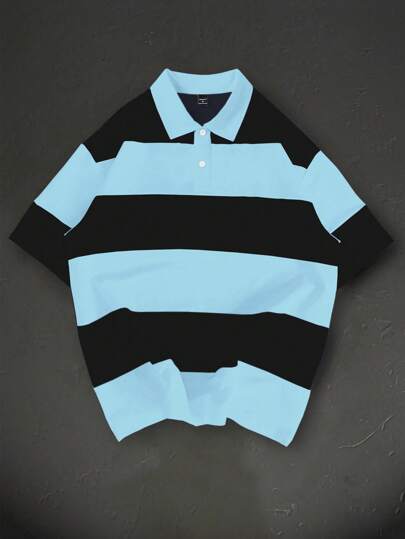 Manfinity Homme 舒适时尚的男士宽条纹印花短袖 T 恤，夏季休闲条纹 Polo 衫男士条纹 T 恤黑白条纹 Polo 衫男士条纹 Polo 衫黑白 Polo 衫，街头服饰，男友礼物。返校，图案 T 恤，返校