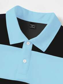 Manfinity Homme Camisa Polo Casual Solta de Manga Curta com Estampa Listrada Masculina, Presente para Namorado, Todas as Estações