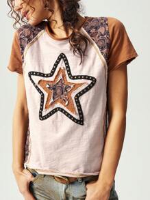 Bohemela 大码女式休闲圆领星星贴片短袖T恤，夏季 - 彩色 - 查看 5