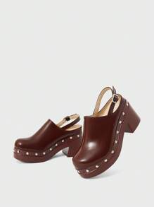 Sugerpunk 女士休闲时尚铆钉纯色厚底拖鞋 - 鏽棕色 - 查看 4