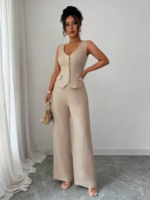 Elenzga Conjunto de 2 piezas de chaleco y pantalones de unicolor elegante para uso diario en verano