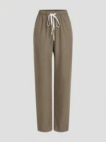 TaskEZ Uniform Set: V-Neck Short Sleeve Tailored Blouse And Drawstring Straight Leg Casual Pants, Scrub Sets