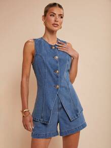 COSMINA Women Denim Two Pieces Outfits - Blue - View 7