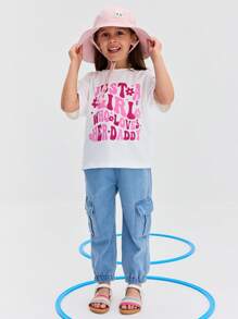 SHEIN Oversized Casual Minimalist Comfortable Round Neck Short Sleeve Letter Graphic Drop Shoulder T-Shirt - White - View 3