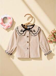 Souflis Souflis Baby Girl Casual Embroidered Collar Blouse, Spring Autumn - Apricot - View 1