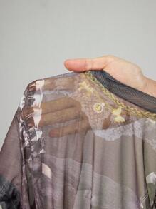 Slaydiva 2025 Quần bó nữ phong cách Punk cổ đứng tay ngắn, họa tiết denim toàn thân, họa tiết Baroque, lưới, giản dị, gợi cảm, phong cách đường phố mùa hè mới 2025-B - Nhiều màu - Xem 9