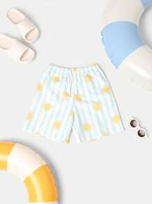SUMWON 1 pezzo Pantaloncini da bagno estivi a righe, shorts da spiaggia, costumi da bagno, vita elastica, abbigliamento da spiaggia, stampa a tema solare