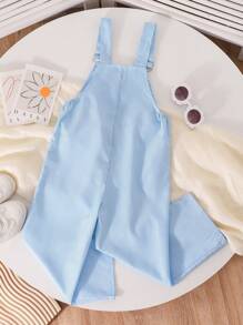 Young Boy Striped Pocket Loose Wide Leg Casual Bib Jumpsuit