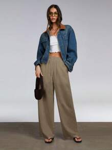 Athîral Women's Casual Solid Color Pocket Drawstring Pants, Daily Wear - Coffee Brown - View 2