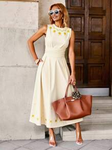SHEIN Clasi Embroidered Long Sleeveless Vacation Dress, Suitable For Spring And Summer Women Boho Summer Breathable Fabric,Easter Dress Women,Boho,Concert Outfit Women,Rave Outfits Festival,St Patrick Day Outfit,Saint Patrick,Ibiza Fits,Summer Outfits For Women,Sundress,Spring Break,Cotton Long Dress Women,Saint Patrick Summer Outfits, Summer Clothes,Beach Outfits For Woman,Country Concert Outfit,Casual Vacation Outfits,Country Outfits Women,Floral