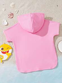 BABY SHARK X SHEIN 女婴夏季假日可爱鲨鱼图案连帽沙滩装