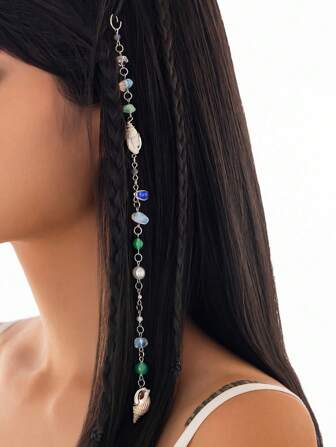 Fairycore 1 Stück Bohemien Haarschmuck mit Muschelketten und Kristallperlen, Ozean Stil
